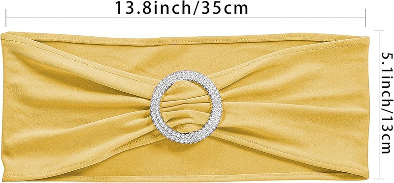 Obstal 50 PCS Spandex Stretch Chair Sashes Bows for Wedding Reception- Universal Elastic Chair Cover Bands with Buckle Slider for Banquet, Party, Hotel Event Decorations Gold Sashes - Image 3