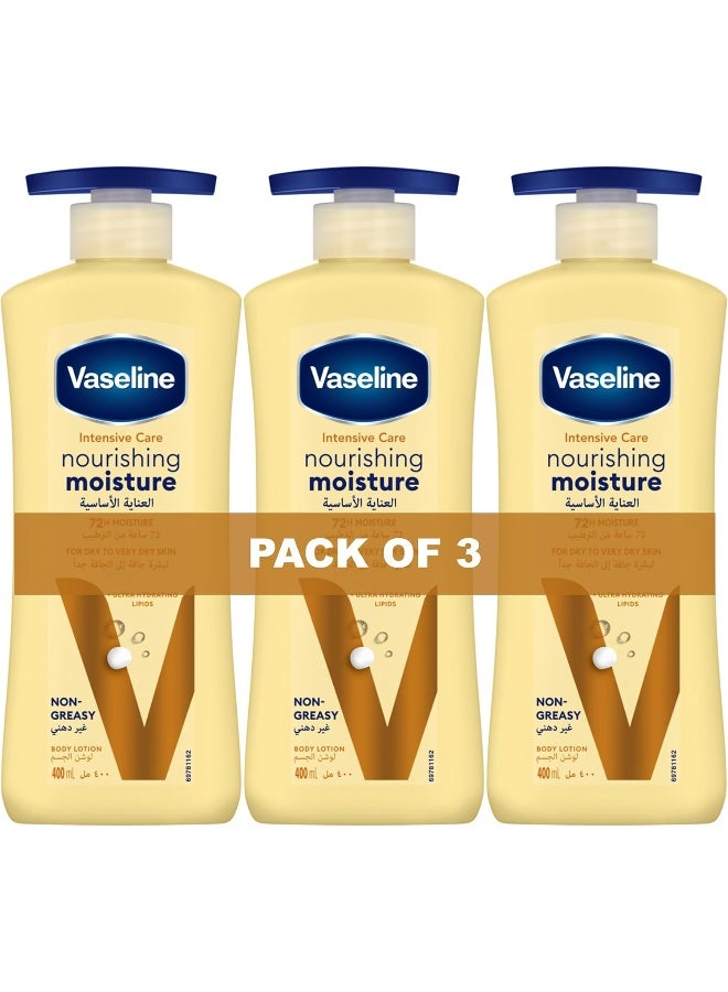 Vaseline Intensive Care Body Lotion, for Dry to Very Dry Skin, Nourishing Moisture, 72hr Moisturising, 3 x 400ml - Image 1