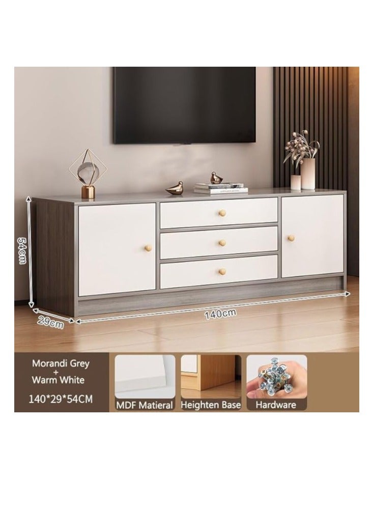 TV Cabinet, 55 Inch TV Stand with Drawers Doors and Open Shelf, Modern Design Storage Cabinet Television Table, Wooden TV Console Wall Unit Storage Funiture for Living Room Bedroom Office ( 140cm Grey 5Doors)  - Image 5