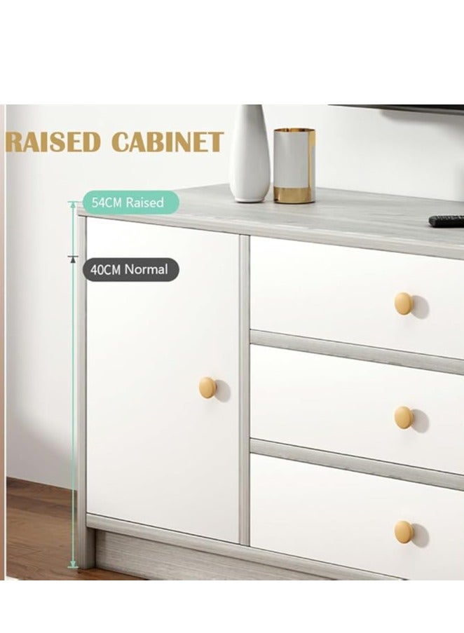 TV Cabinet, 55 Inch TV Stand with Drawers Doors and Open Shelf, Modern Design Storage Cabinet Television Table, Wooden TV Console Wall Unit Storage Funiture for Living Room Bedroom Office ( 140cm Grey 5Doors)  - Image 3