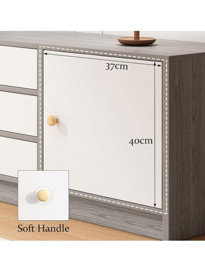 TV Cabinet, 55 Inch TV Stand with Drawers Doors and Open Shelf, Modern Design Storage Cabinet Television Table, Wooden TV Console Wall Unit Storage Funiture for Living Room Bedroom Office ( 140cm Grey 5Doors)  - Image 4