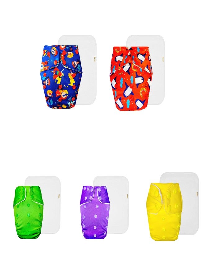 Dumbledo Premium Cloth Diaper with Cotton Insert (Pack of 5) | Dry Feel and Comfortable | Reusable & Washable | Adjustable Snaps | Everyday Diapering Essential | 3 Months - 3 Years | Unisex Baby - Image 1