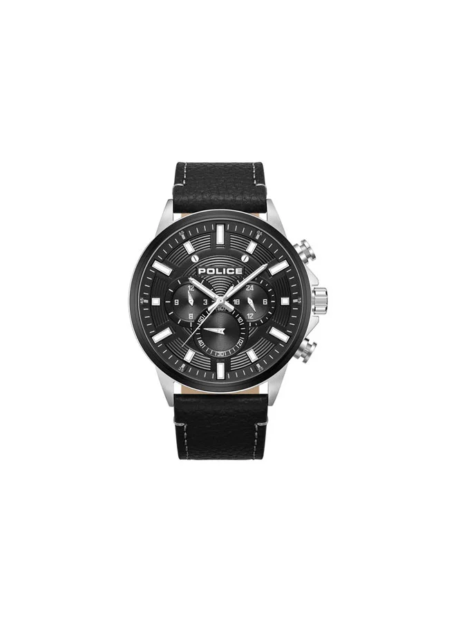 POLICE Kismet Black Dial Black Leather Strap Multifunction Watch for Men - 47mm