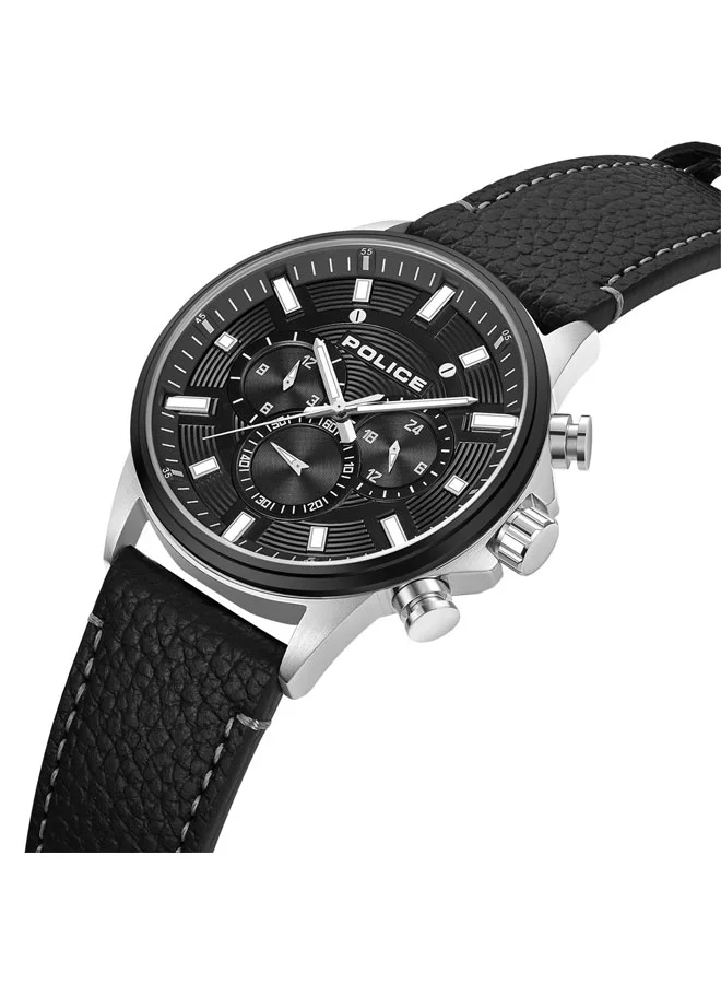 POLICE Kismet Black Dial Black Leather Strap Multifunction Watch for Men - 47mm