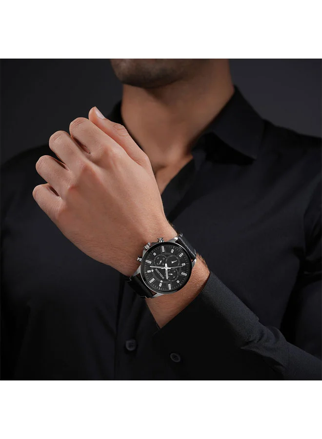 Police  Men's Kismet Black Dial Black Leather Strap Multifunction Watch for Men - 47mm for Men | Best Price UAE