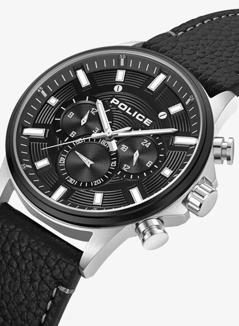 بوليس Kismet Black Dial Black Leather Strap Multifunction Watch for Men - 47mm