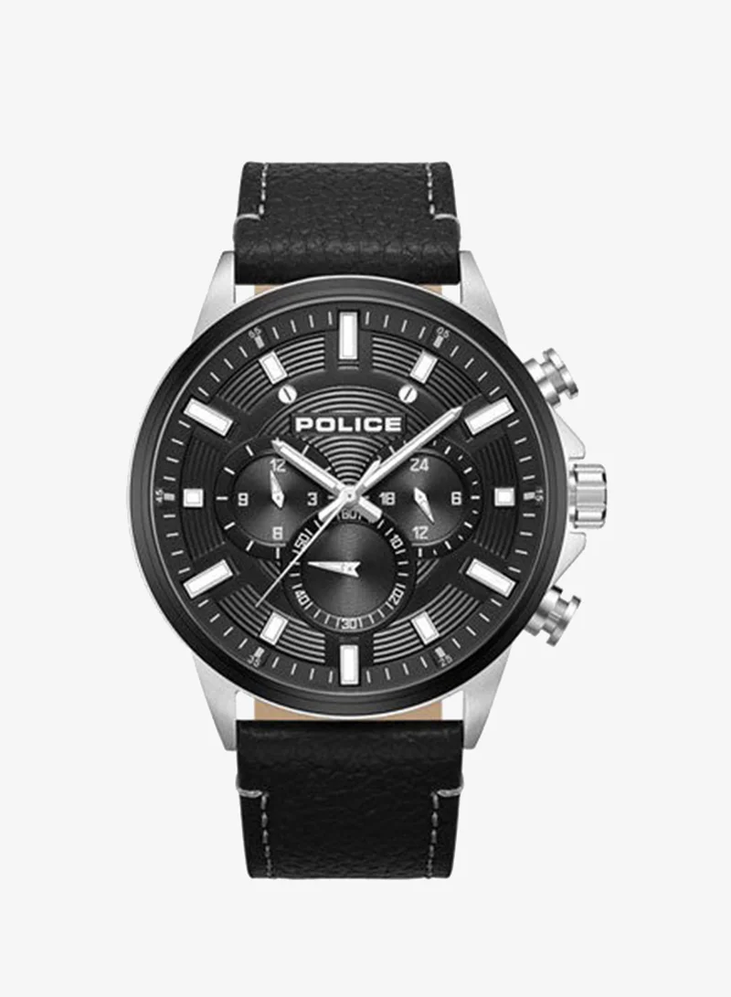بوليس Kismet Black Dial Black Leather Strap Multifunction Watch for Men - 47mm