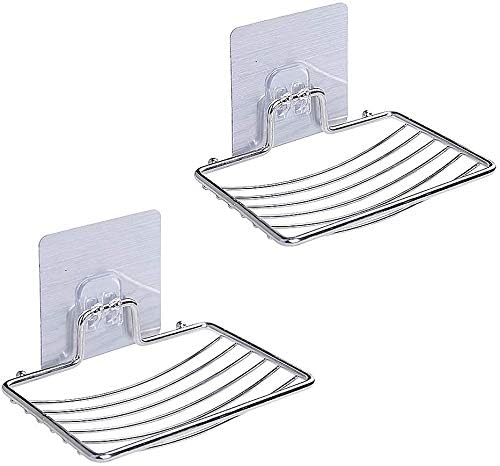 Gopendra Soap Dish Holder,Self Adhesive Wall Mounted Soap Sponge Holder Stainless Steel Storage Saver Rack for Home Kitchen Bathroom Shower (Self Adhesive Soap Dish) (2pcs) - Image 2