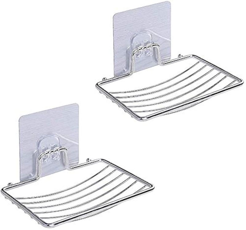 Gopendra Soap Dish Holder,Self Adhesive Wall Mounted Soap Sponge Holder Stainless Steel Storage Saver Rack for Home Kitchen Bathroom Shower (Self Adhesive Soap Dish) (2pcs) - Image 1