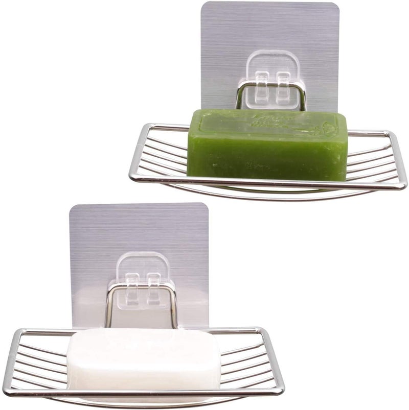 Gopendra Soap Dish Holder,Self Adhesive Wall Mounted Soap Sponge Holder Stainless Steel Storage Saver Rack for Home Kitchen Bathroom Shower (Self Adhesive Soap Dish) (2pcs) - Image 3