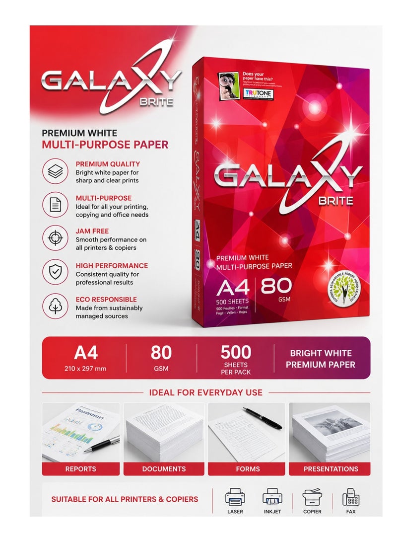 Galaxy 500-Sheet A4 Size Multi Purpose Copy Paper 80gsm Thickness - Image 2