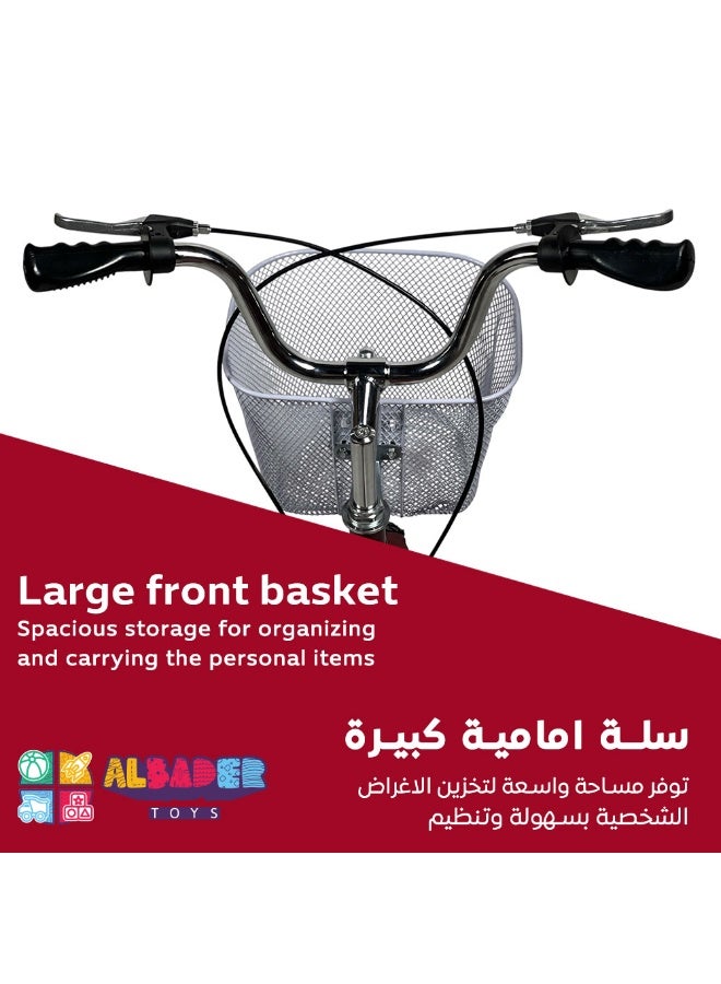 البدر دراجة ثلاثية العجلات 20 بوصة للكبار بمقعد خلفي مبطن ومسند ظهر وذراعين، دراجة 3 عجلات مستقرة للتسوق والتنقل اليومي بسلة أمامية شبكية وسلة خلفية سفلية، إطار معدني فولاذي مقاوم للصدأ مع نظام فرامل يدوي مزدوج وثبات عالي تصميم ريكشو - Image 3