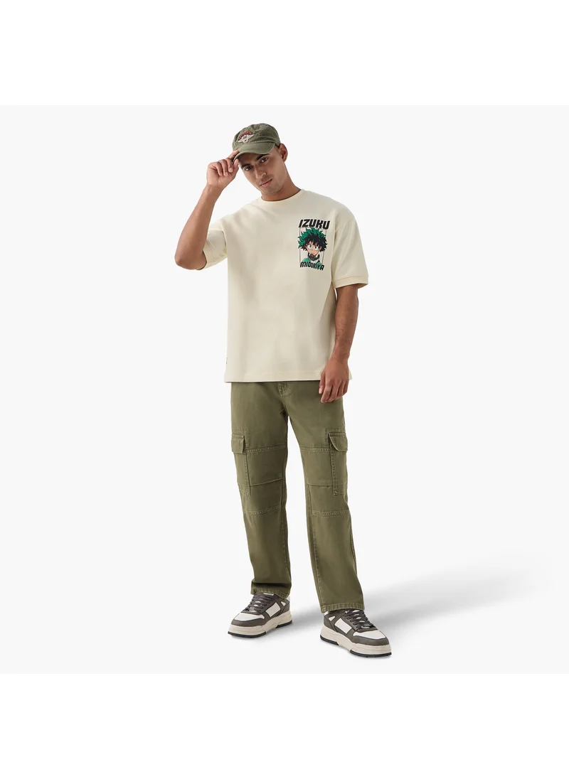اس بي كاركترز Izuku Midoriya Print Crew Neck T-shirt with Short Sleeves