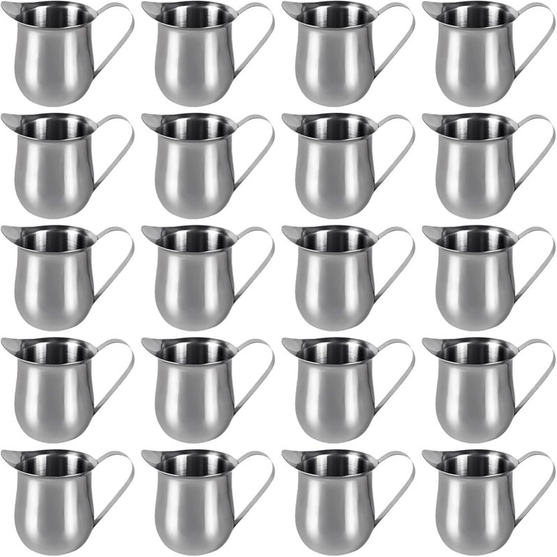 20 Pcs 1.7X2X1.4 in Mini Spout Creamer Pitcher, 2.1 Oz / 60 Ml Shot Cup Stainless Steel, Milk Frothing for Coffee Latte Art - Image 1