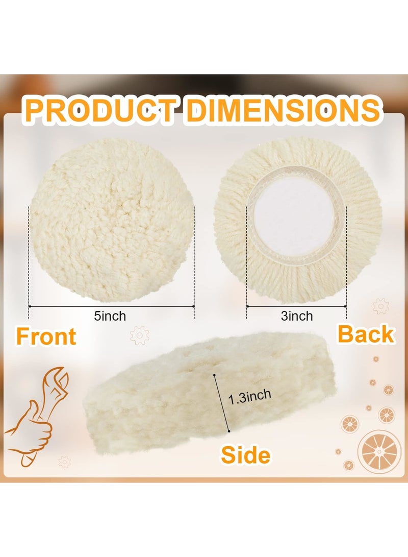 SYOSI Wool Polishing Pad, 6PCS Buffing Pads Kit Hook Loop Buffing Pads for Drill Curved Edge Compound Cutting Pad Drill Polisher Attachment Wheel Polish Pad, Car Body Repair Buffingc (5inch) - Image 2