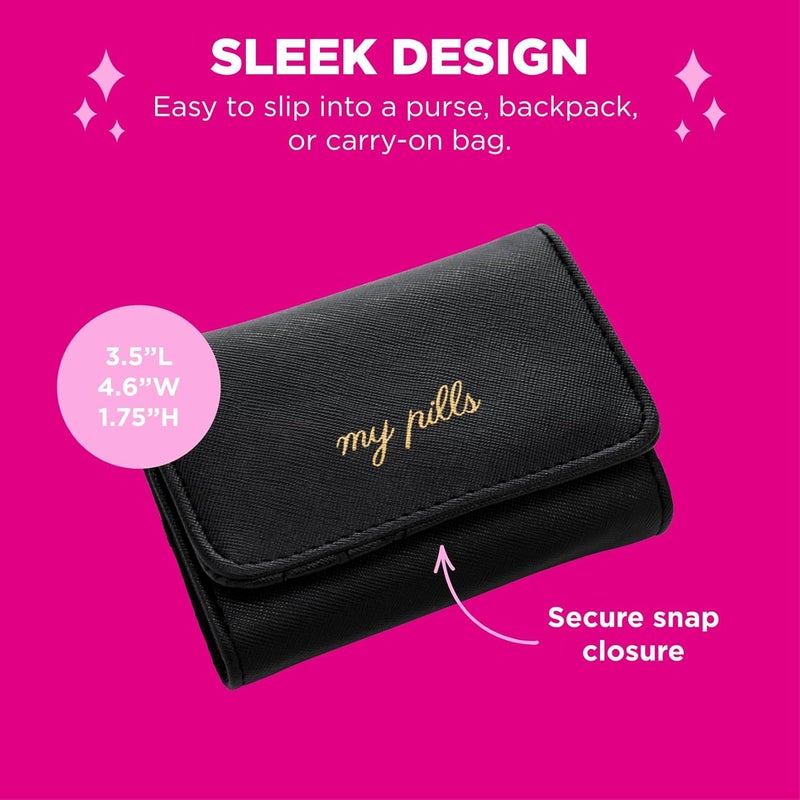 Miamica Snap Closure My Pills  Pill Case with 8Day Removable Plastic Medicine Organizer Black 35 L x 46 W x 175 H  Keep Your Vitamins and Pills Organized  Compact and Sleek Pill Box - Image 2