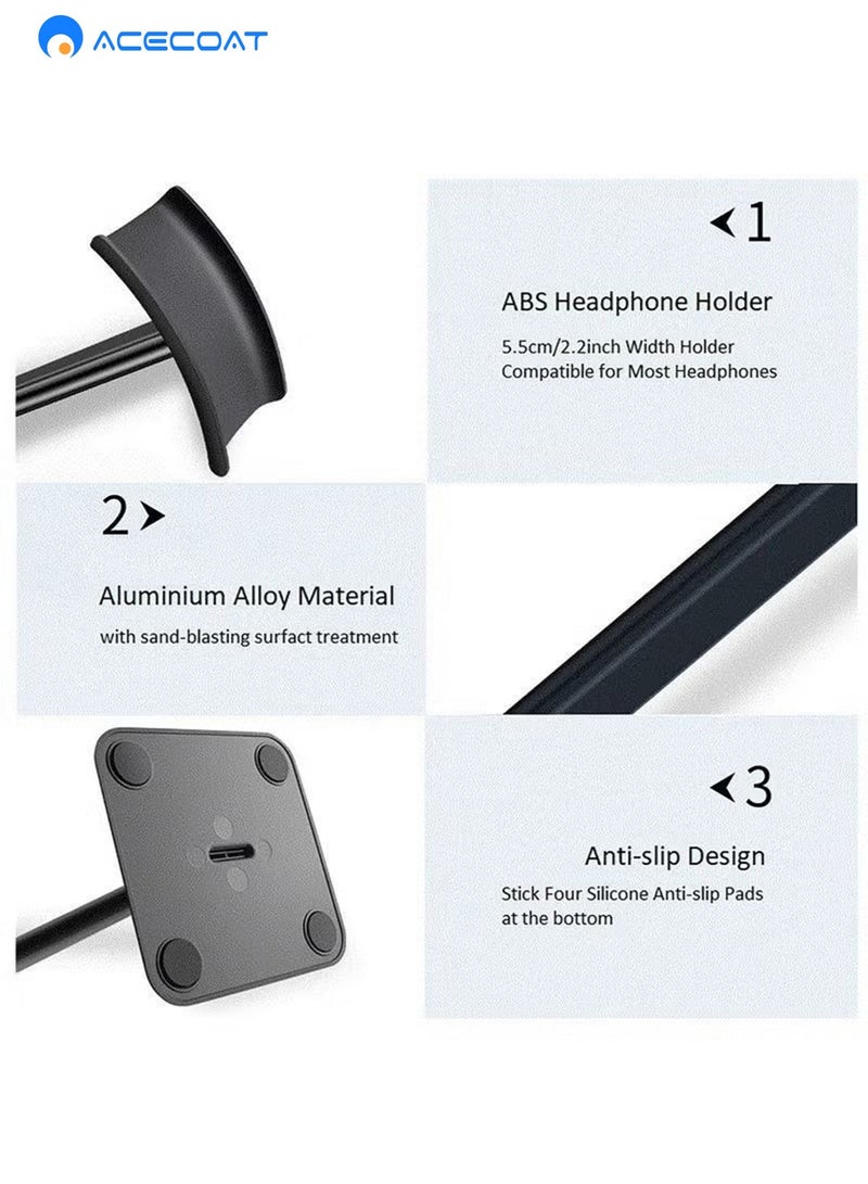 ACECOAT Headphone Stand with Aluminum Bar and Flexible Headrest -  Black - Image 3