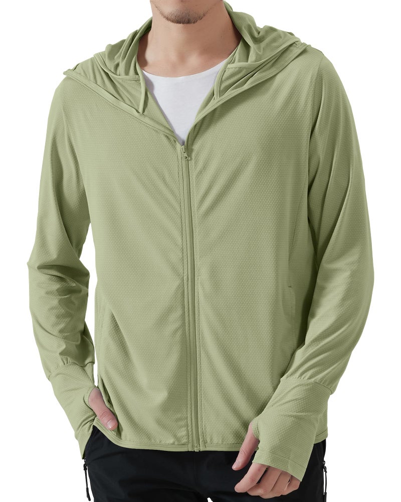 Locachy Mens UPF 50 Sun Protection Outdoor Lightweight Full Zip Hoodie Jacket Long Sleeve Fishing Hiking Performance Shirt Light Green S - Image 2