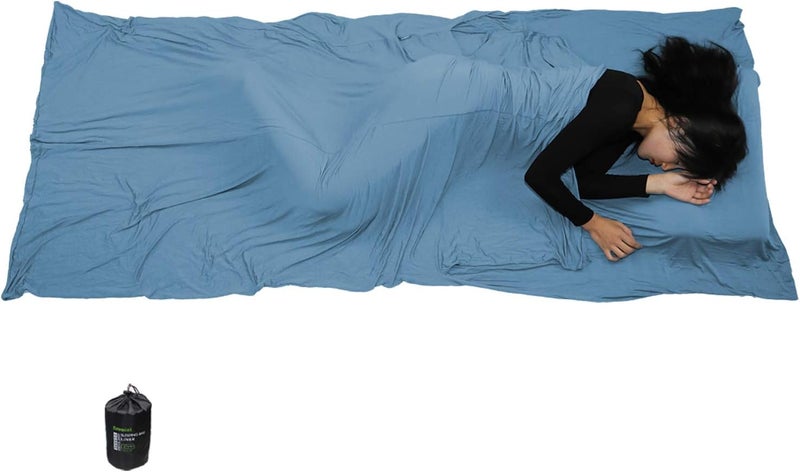 BROWINT Travel Sheets for Hotel, Rayon Derived from Bamboo, Stretchy Sleep Sack for Adults, Warm Weather/Summer Sleeping Bag Liner for Camping and Travel, Rectangular with Pillow Pocket, Mummy, Cooling Sheets - Image 5