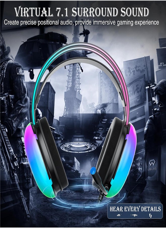 AULA - S505 Gaming Headset with Mic for PC, RGB Rainbow Backlit, Virtual 7.1 Surround Sound, 50mm Driver, Soft Memory Earmuffs, Wired Laptop Desktop Computer Headset - Image 1