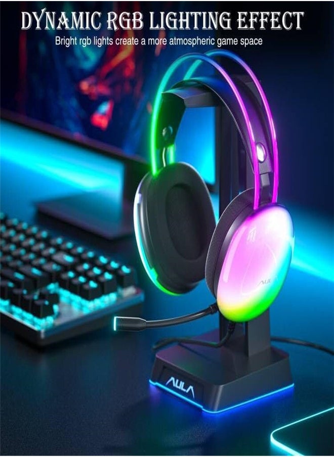 AULA - S505 Gaming Headset with Mic for PC, RGB Rainbow Backlit, Virtual 7.1 Surround Sound, 50mm Driver, Soft Memory Earmuffs, Wired Laptop Desktop Computer Headset - Image 1
