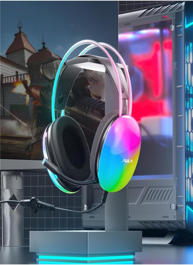 AULA - S505 Gaming Headset with Mic for PC, RGB Rainbow Backlit, Virtual 7.1 Surround Sound, 50mm Driver, Soft Memory Earmuffs, Wired Laptop Desktop Computer Headset - Image 1