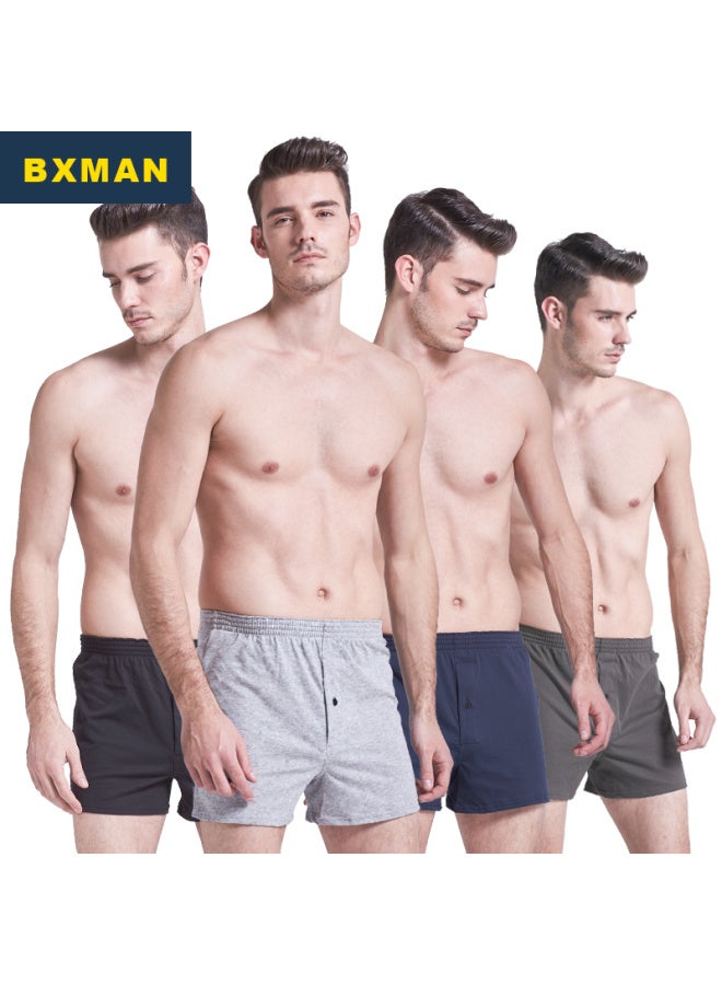 Bxman Pure Cotton Loose Underwear, Men's Boxer Briefs, Knitted Elastic Aro Pants, Plus Size, Plain Color, 4 Pieces, 170m - Image 1