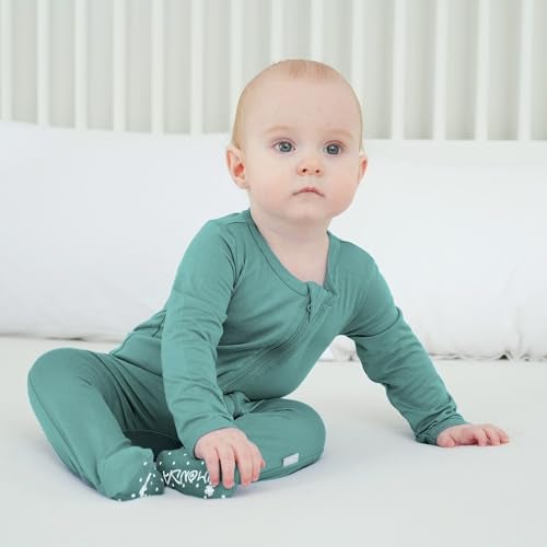 Ekkimy Baby Bamboo Rayon Romper Infant Footies Long Sleeve Double Zipper Outfits 2-Pack One-Piece Jumpsuits for Baby Boys Girls - Image 2