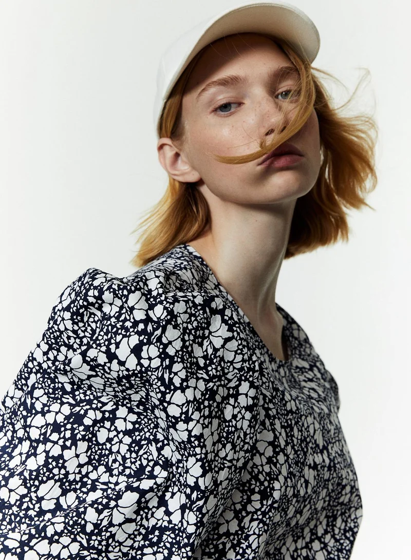 H&M Floral Print Balloon Sleeve Top