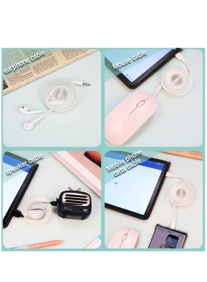سيوسي 9 قطع من كابل البيانات المحمول القابل للدوران ، صندوق تخزين منظم كابل سماعة الرأس ، كابل تخزين دائري ملفاف قابل للسحب وإدارة الكابلات المرنة USB ، بكرة كابل للمنزل والمكتب والفصول الدراسية ، شفاف - Image 4
