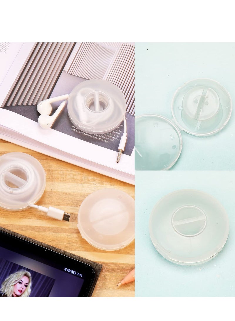 سيوسي 9 قطع من كابل البيانات المحمول القابل للدوران ، صندوق تخزين منظم كابل سماعة الرأس ، كابل تخزين دائري ملفاف قابل للسحب وإدارة الكابلات المرنة USB ، بكرة كابل للمنزل والمكتب والفصول الدراسية ، شفاف - Image 3