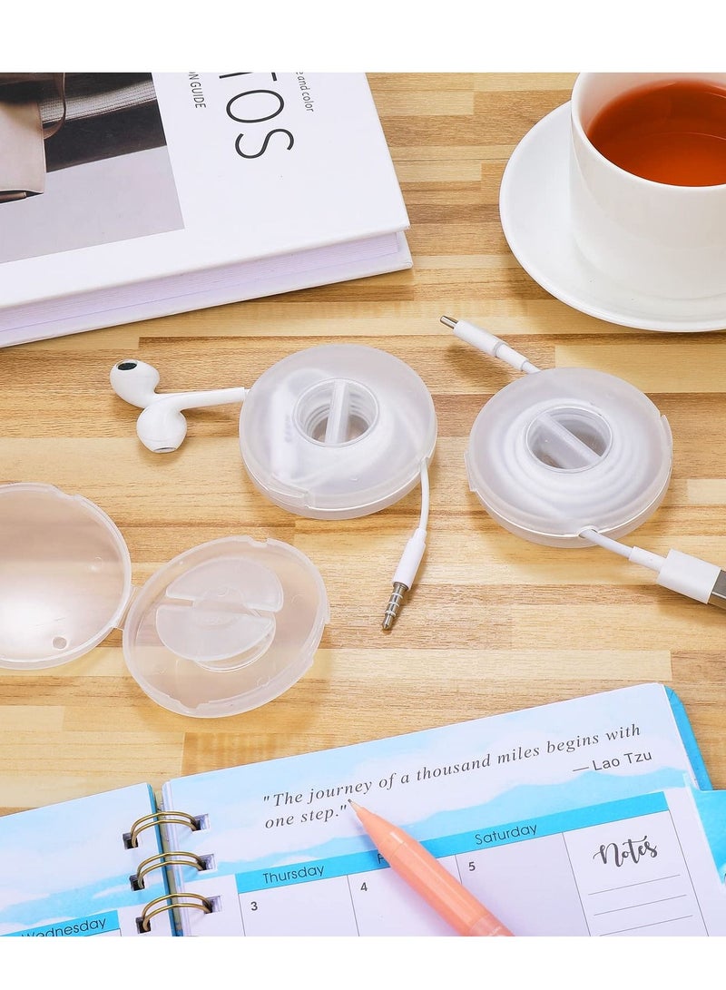 سيوسي 9 قطع من كابل البيانات المحمول القابل للدوران ، صندوق تخزين منظم كابل سماعة الرأس ، كابل تخزين دائري ملفاف قابل للسحب وإدارة الكابلات المرنة USB ، بكرة كابل للمنزل والمكتب والفصول الدراسية ، شفاف - Image 5