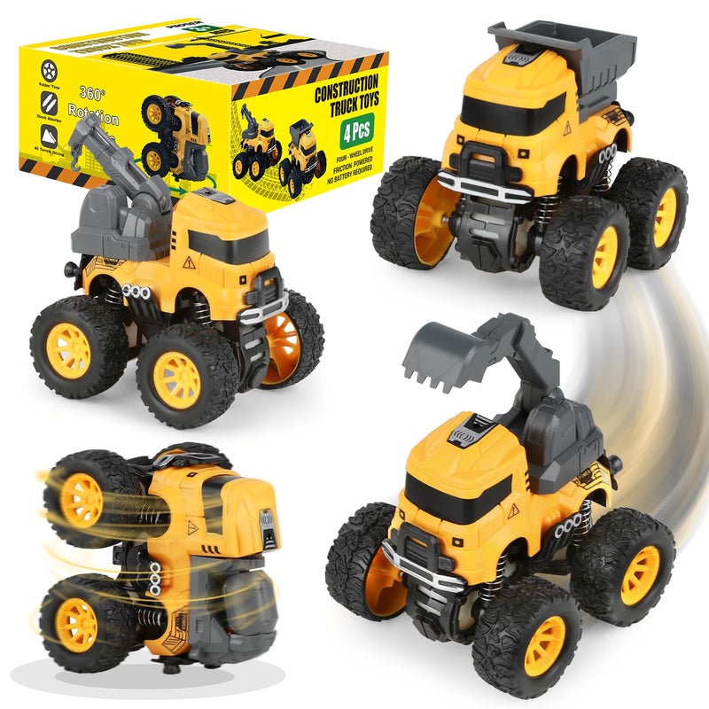 LONANDY Construction Truck Toys Push and Go Toy Trucks for Toddlers Kids Age 38 4 Pack Friction Powered Car Toys Include Crane Mixer Excavator Dump Truck Best Christmas Birthday Gift for Boys Girls - Image 3