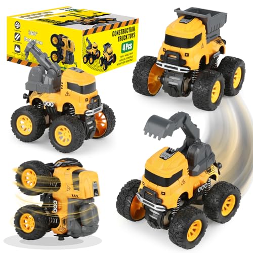 LONANDY Construction Truck Toys Push and Go Toy Trucks for Toddlers Kids Age 38 4 Pack Friction Powered Car Toys Include Crane Mixer Excavator Dump Truck Best Christmas Birthday Gift for Boys Girls - Image 1