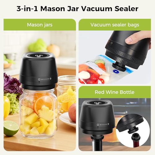 Newise Upgraded Electric Mason Jar Vacuum Sealer 3in1 Automatic Vacuum Sealer Kit for Canning with Wide and Regular Mouth Mason Lids Portable Mason Jar Sealer for Vacuum Bag Gifts for Mom - Image 3