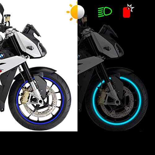 Careflection || Motorbike/Car Retro Reflective Wheel Stripes kit Rim Stripe Decal Sticker Tape for Motorcycle Wheels or Car Wheels (4 Set) (Blue) - Image 3