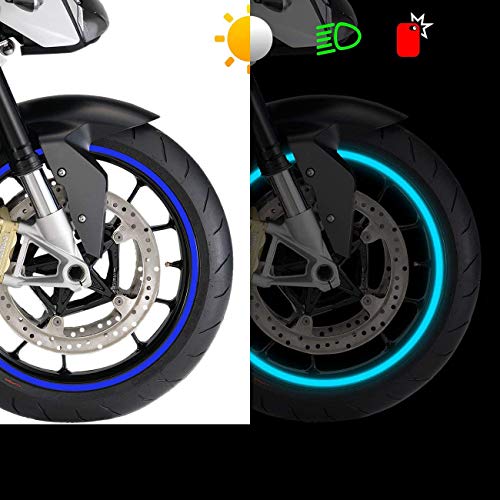 Careflection || Motorbike/Car Retro Reflective Wheel Stripes kit Rim Stripe Decal Sticker Tape for Motorcycle Wheels or Car Wheels (4 Set) (Blue) - Image 2