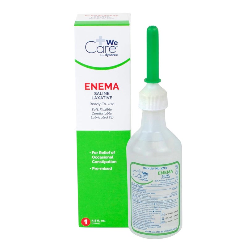 Dynarex Enema - Saline Laxative Enema Constipation Relief for Adults & Bowel Prep for Colonoscopy - Pre-Mixed Saline Solution in Easy-Squeeze Bottle with Lubricated Tip - 4.5 fl. oz. Bottle