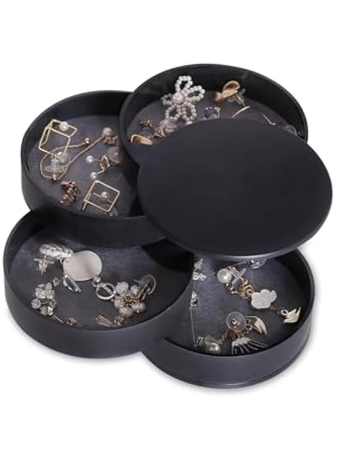 Jewelry Organizer, Small Jewelry Storage Box Earring Holder for Women, 5-Layer Rotating Travel Jewelry Tray Case with Lid for Bracelets Rings Bracelets(Black) - Image 1