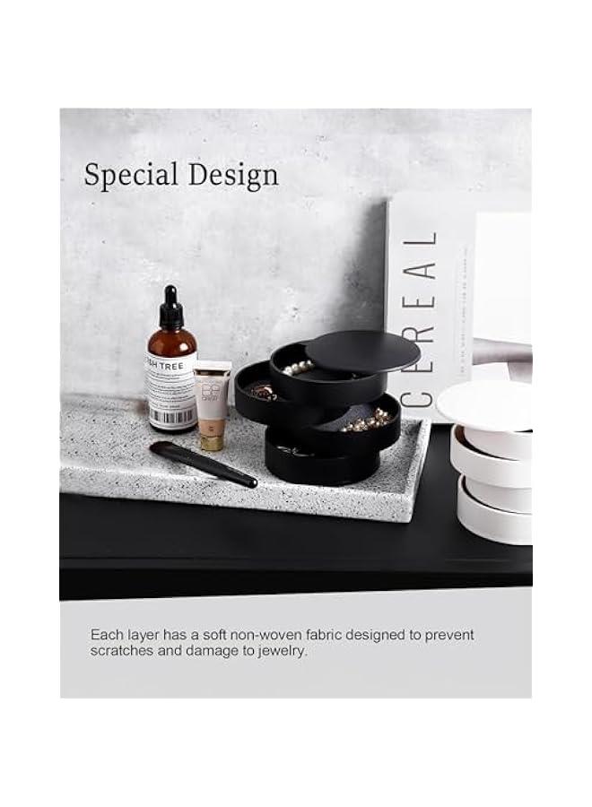 Jewelry Organizer, Small Jewelry Storage Box Earring Holder for Women, 5-Layer Rotating Travel Jewelry Tray Case with Lid for Bracelets Rings Bracelets(Black) - Image 5