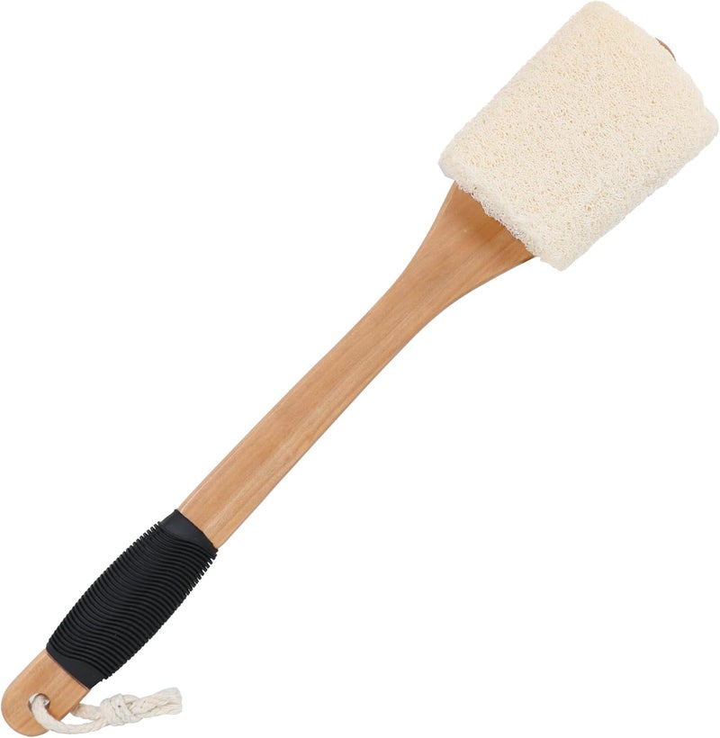 OWIIZI Back Loofah Scrubber Brush with Long Handle Hard Loofa Sponge Body Bath Scrubber for Shower Natural Luffa Skin Exfoliating On a Stick for Men Women Elder