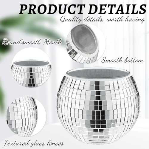Esamploe 2 Pcs Disco Ball Vase,4.4 x 6 Inch Mirrored Disco Ball Planter,Disco Ball Candle Holders Perfect Disco Decorative Planters for Living Room Bedroom Dining Table Wedding Party Birthday - Image 3