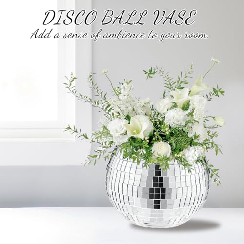 Esamploe 2 Pcs Disco Ball Vase,4.4 x 6 Inch Mirrored Disco Ball Planter,Disco Ball Candle Holders Perfect Disco Decorative Planters for Living Room Bedroom Dining Table Wedding Party Birthday - Image 4
