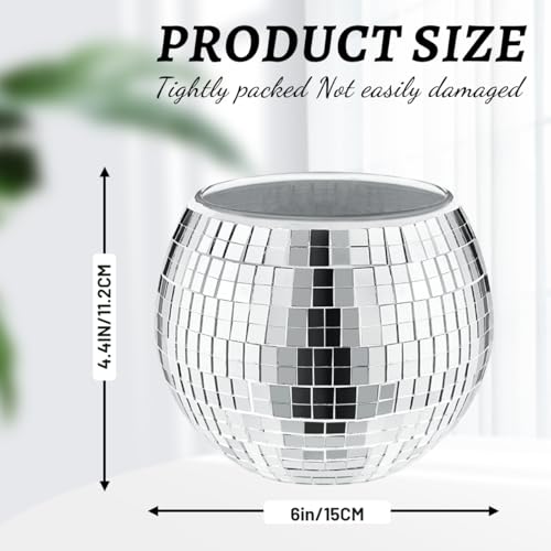 Esamploe 2 Pcs Disco Ball Vase,4.4 x 6 Inch Mirrored Disco Ball Planter,Disco Ball Candle Holders Perfect Disco Decorative Planters for Living Room Bedroom Dining Table Wedding Party Birthday - Image 2