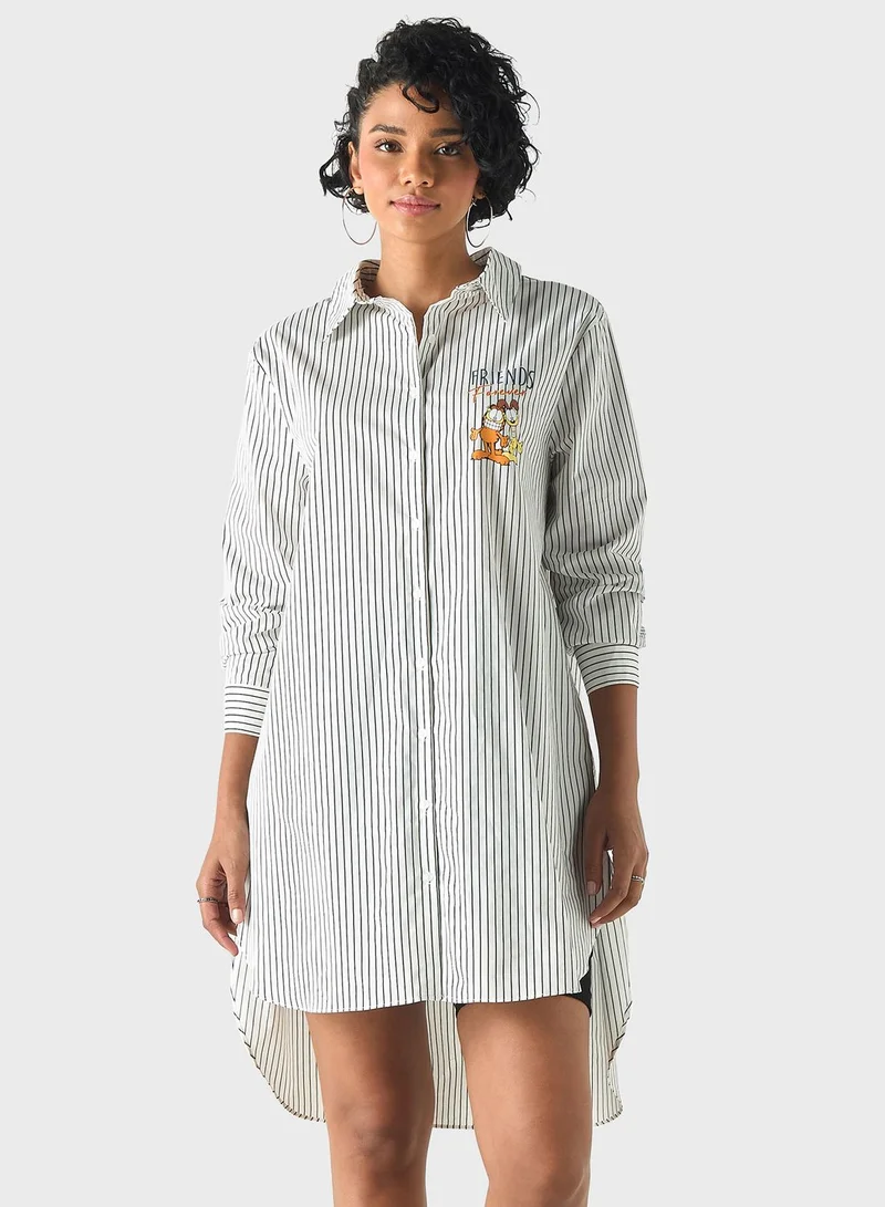 SP Characters Garfiled Print High Low Shirt Dress