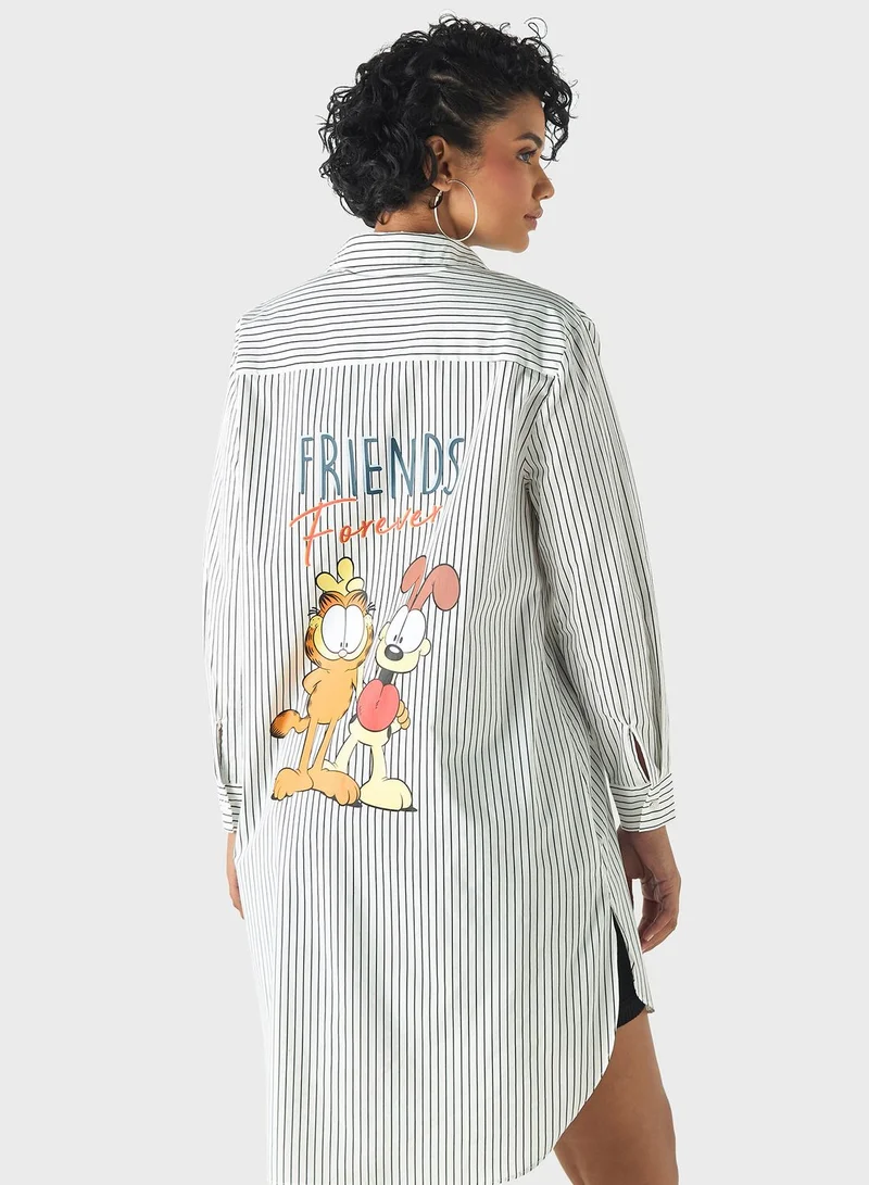 SP Characters Garfiled Print High Low Shirt Dress