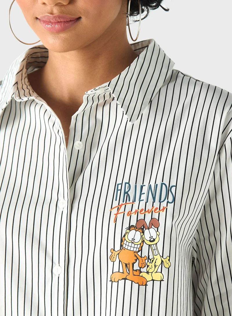 SP Characters Garfiled Print High Low Shirt Dress