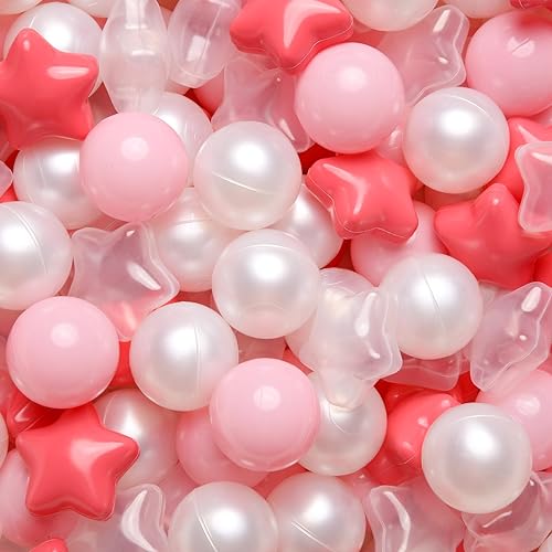 TRENDPLAY Star Ball Pit Balls 100 for Toddlers Pink Ball Pit Ball Shapes for Boys Girls Fun Birthday Party Christmas Decoration Cream Colors PinkPearl White - Image 1
