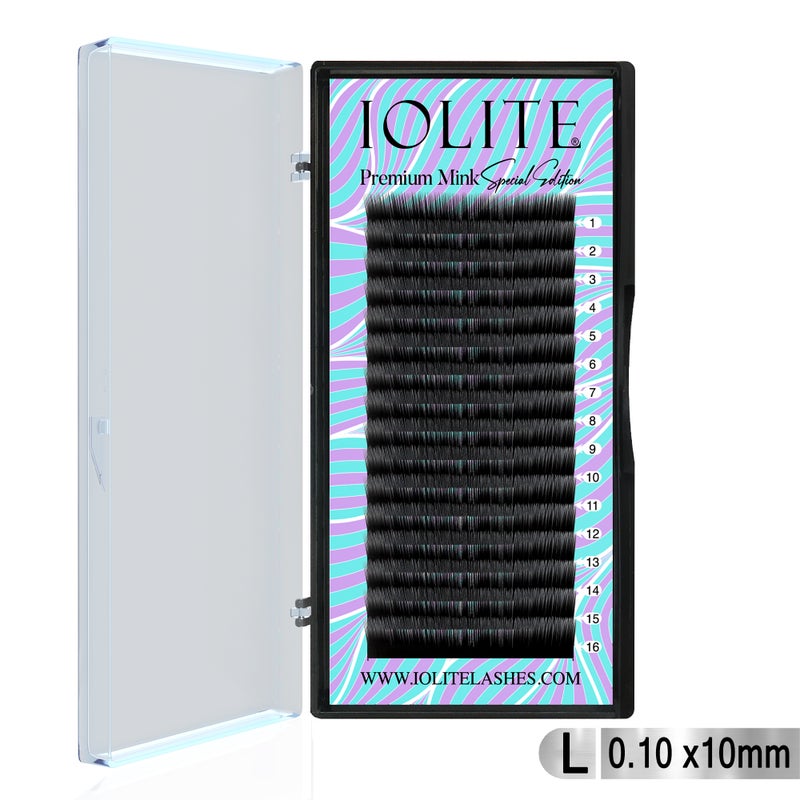 IOLITE Premium Mink False Eyelash Extension L Curl Individual Lashes .10T 6 to 15mm & Mix - 10MM