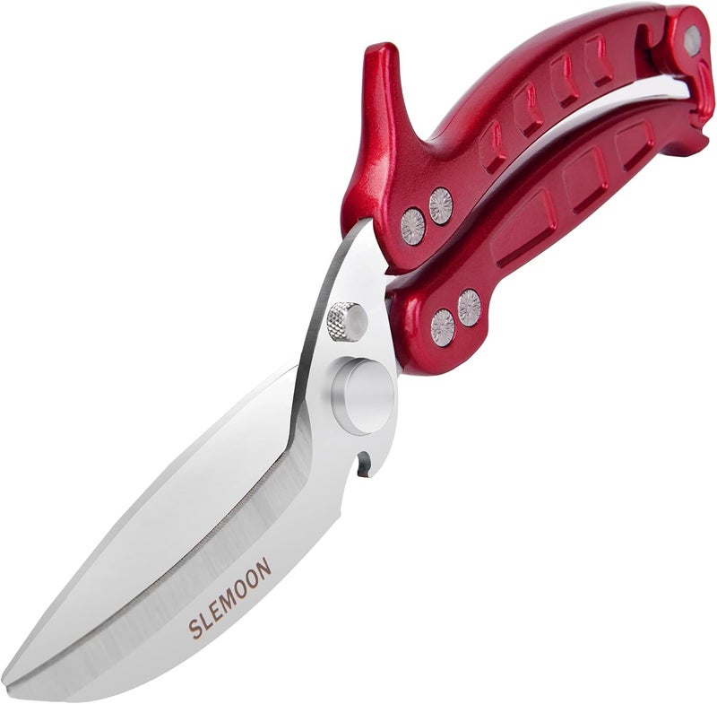 SLEMOON Kitchen Shears Heavy Duty Poultry Shears Meat Cutting Dishwasher Safe and Stainless Food Kitchen Scissors for Chicken Turkey Thanksgiving,Burgundy - Image 1